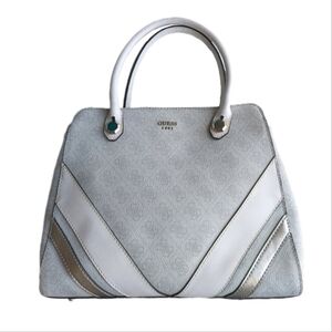 Guess Slater Girlfriend Top Handle Satchel Shoulder Bag Silver, Grey, White
